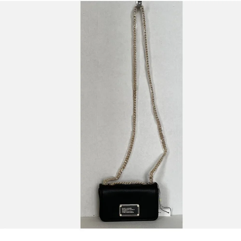 New Marc Jacobs Mini Flap Crossbody bag Smooth Leather Black with Gold Chain - Picture 5 of 5